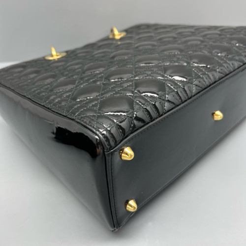 Dior Large Lady Dior Patent Calfskin Black