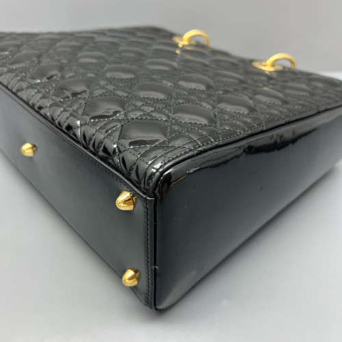 Dior Large Lady Dior Patent Calfskin Black