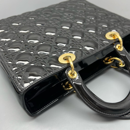 Dior Large Lady Dior Patent Calfskin Black