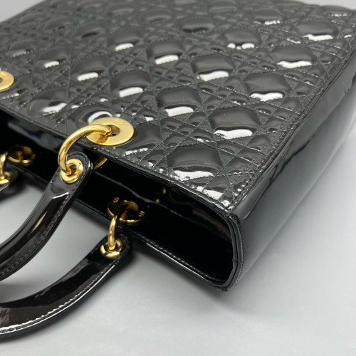 Dior Large Lady Dior Patent Calfskin Black