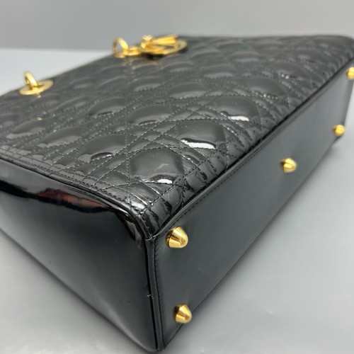 Dior Large Lady Dior Patent Calfskin Black