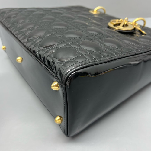 Dior Large Lady Dior Patent Calfskin Black