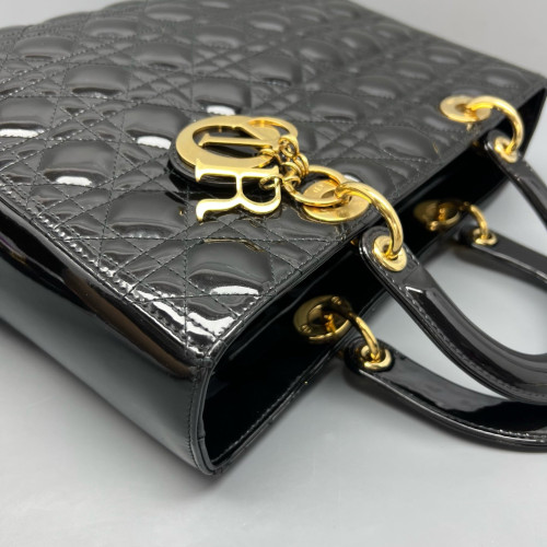 Dior Large Lady Dior Patent Calfskin Black