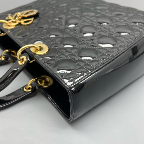 Dior Large Lady Dior Patent Calfskin Black