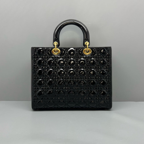 Dior Large Lady Dior Patent Calfskin Black