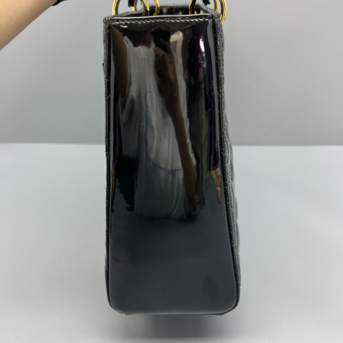 Dior Large Lady Dior Patent Calfskin Black