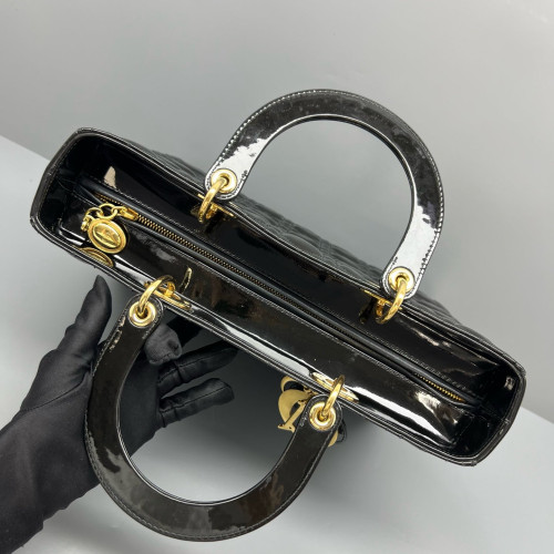 Dior Large Lady Dior Patent Calfskin Black