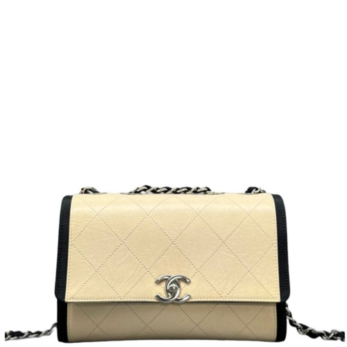 Chanel Quilted Small Ribbon Chain Flap Bag Calfskin White