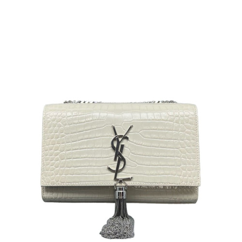 Yves Saint Laurent Small Kate Crossbody Bag Calfskin Crocodile Embossed White