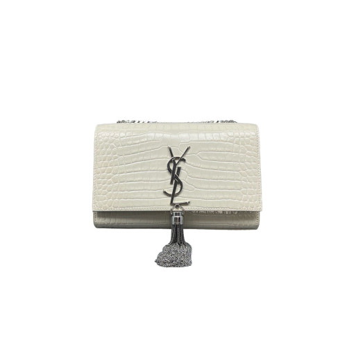 Yves Saint Laurent Small Kate Crossbody Bag Calfskin Crocodile Embossed White