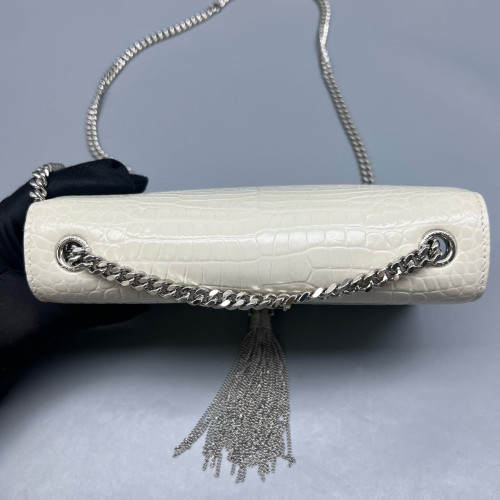 Yves Saint Laurent Small Kate Crossbody Bag Calfskin Crocodile Embossed White