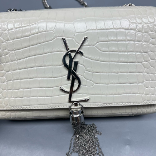 Yves Saint Laurent Small Kate Crossbody Bag Calfskin Crocodile Embossed White
