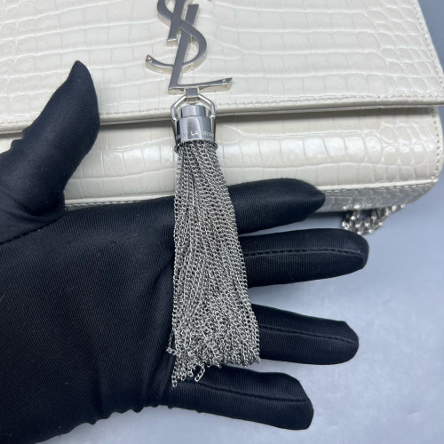 Yves Saint Laurent Small Kate Crossbody Bag Calfskin Crocodile Embossed White