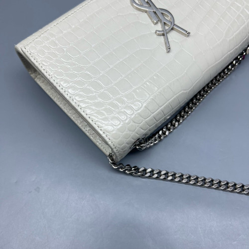 Yves Saint Laurent Small Kate Crossbody Bag Calfskin Crocodile Embossed White