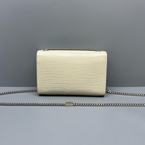 Yves Saint Laurent Small Kate Crossbody Bag Calfskin Crocodile Embossed White