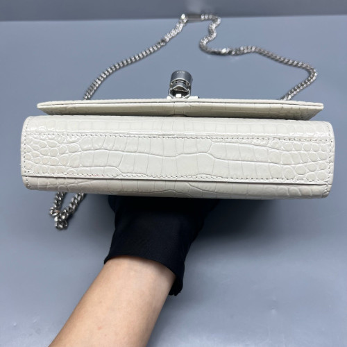 Yves Saint Laurent Small Kate Crossbody Bag Calfskin Crocodile Embossed White