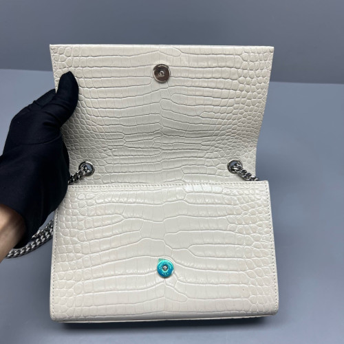 Yves Saint Laurent Small Kate Crossbody Bag Calfskin Crocodile Embossed White