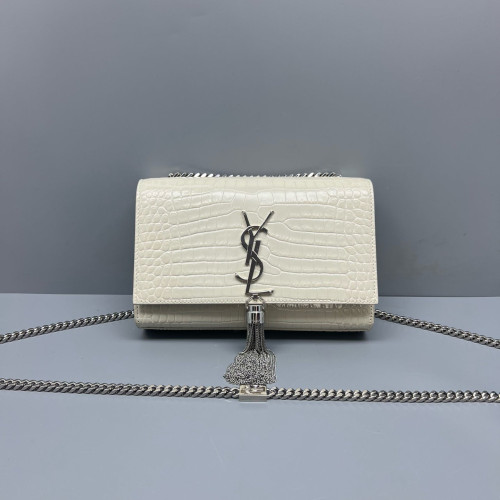 Yves Saint Laurent Small Kate Crossbody Bag Calfskin Crocodile Embossed White