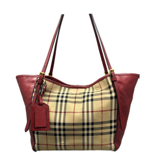 Burberry Small Canterbury Tote Calfskin Haymarket Check Beige Red Black