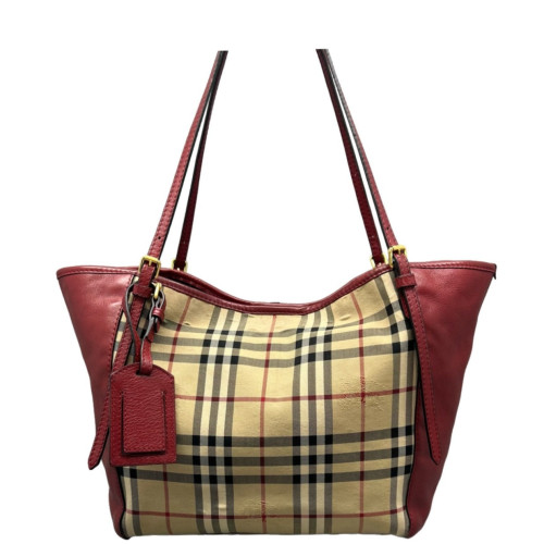 Burberry Small Canterbury Tote Calfskin Haymarket Check Beige Red Black