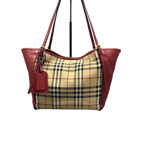 Burberry Small Canterbury Tote Calfskin Haymarket Check Beige Red Black