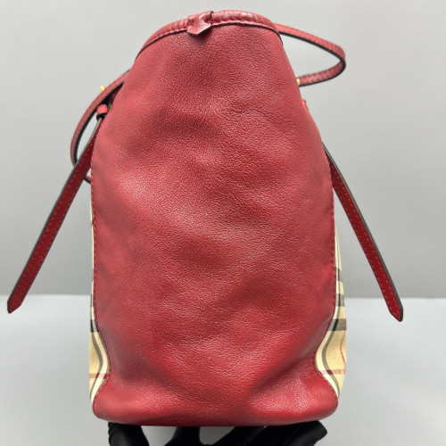Burberry Small Canterbury Tote Calfskin Haymarket Check Beige Red Black
