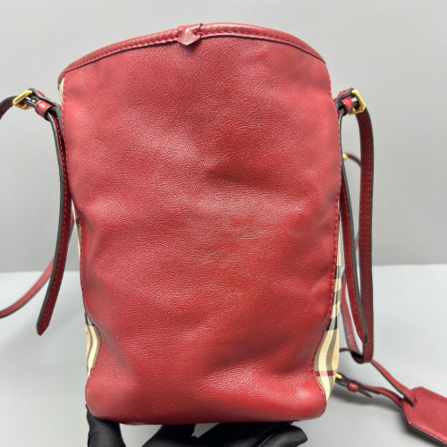 Burberry Small Canterbury Tote Calfskin Haymarket Check Beige Red Black