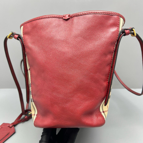 Burberry Small Canterbury Tote Calfskin Haymarket Check Beige Red Black