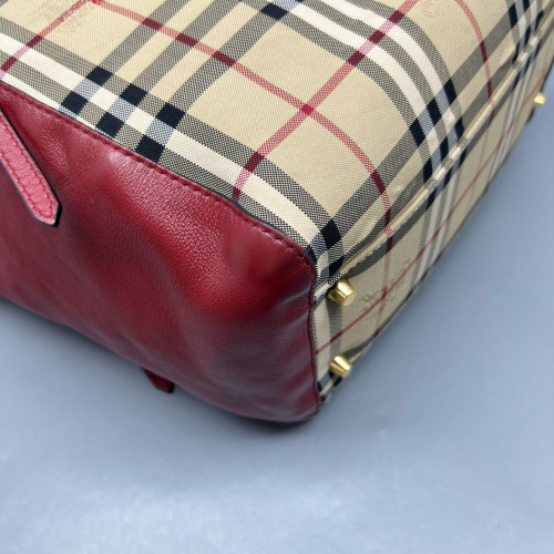Burberry Small Canterbury Tote Calfskin Haymarket Check Beige Red Black