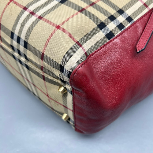 Burberry Small Canterbury Tote Calfskin Haymarket Check Beige Red Black