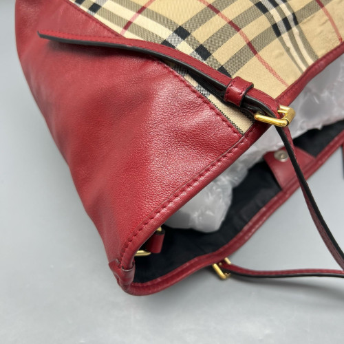 Burberry Small Canterbury Tote Calfskin Haymarket Check Beige Red Black