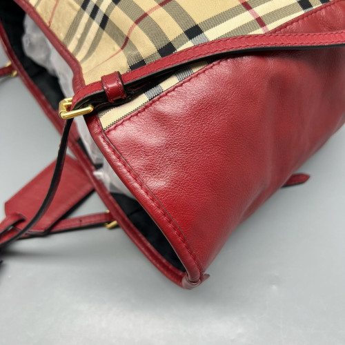 Burberry Small Canterbury Tote Calfskin Haymarket Check Beige Red Black