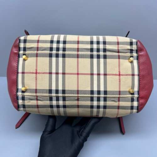 Burberry Small Canterbury Tote Calfskin Haymarket Check Beige Red Black