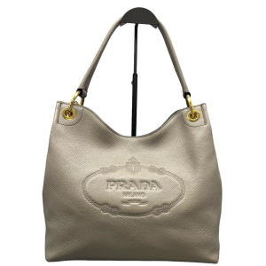 Prada Hobo Grained Calfskin Grey
