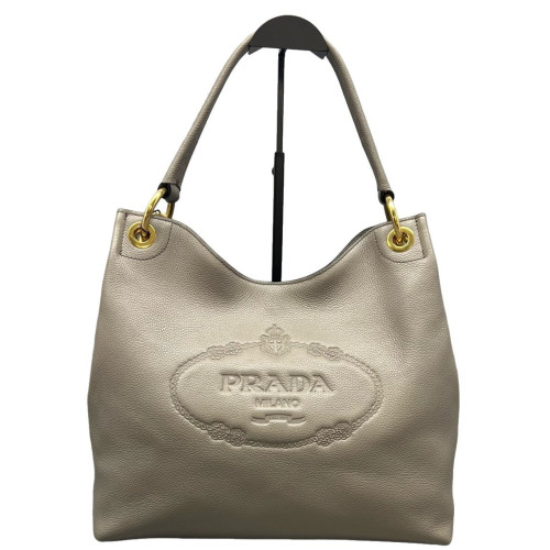 Prada Hobo Grained Calfskin Grey