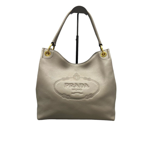 Prada Hobo Grained Calfskin Grey