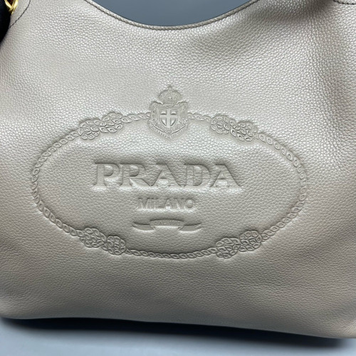 Prada Hobo Grained Calfskin Grey