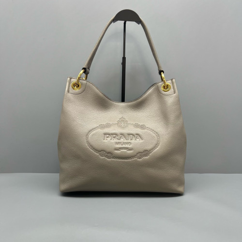 Prada Hobo Grained Calfskin Grey