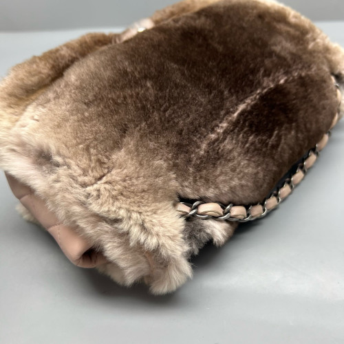 Chanel Medium Double Flap Rabbit Fur Brown Beige