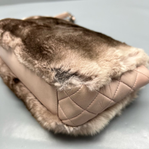 Chanel Medium Double Flap Rabbit Fur Brown Beige