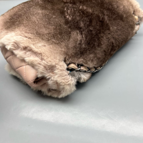 Chanel Medium Double Flap Rabbit Fur Brown Beige