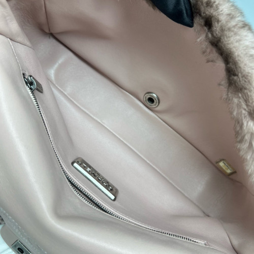 Chanel Medium Double Flap Rabbit Fur Brown Beige