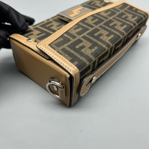 Fendi Baguette Calfskin Zucca Brown Dark Brown Light Brown