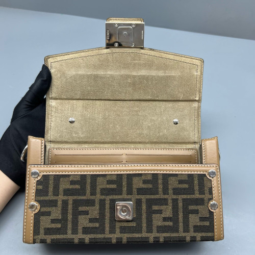 Fendi Baguette Calfskin Zucca Brown Dark Brown Light Brown