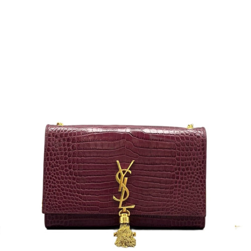 Yves Saint Laurent Medium Kate Crossbody Bag Calfskin Crocodile Embossed Burgundy