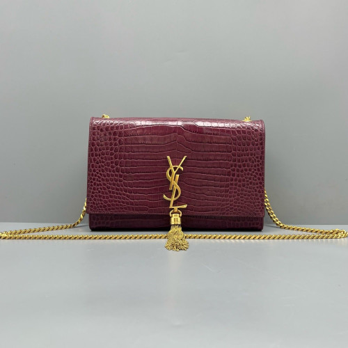 Yves Saint Laurent Medium Kate Crossbody Bag Calfskin Crocodile Embossed Burgundy