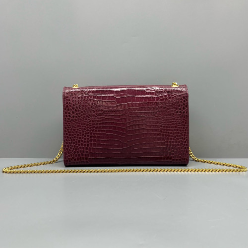 Yves Saint Laurent Medium Kate Crossbody Bag Calfskin Crocodile Embossed Burgundy