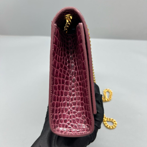 Yves Saint Laurent Medium Kate Crossbody Bag Calfskin Crocodile Embossed Burgundy