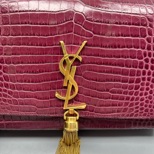 Yves Saint Laurent Medium Kate Crossbody Bag Calfskin Crocodile Embossed Burgundy