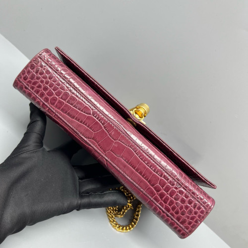 Yves Saint Laurent Medium Kate Crossbody Bag Calfskin Crocodile Embossed Burgundy